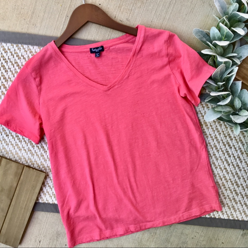 Splendid Pink V-Neck Basic Short Sleeve Tee